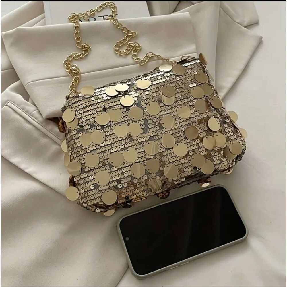 Gold Sequins Shoulder Bag - Picture 7 of 8